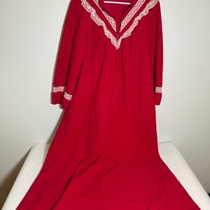 Vintage Sears nightgown size L red lace collar